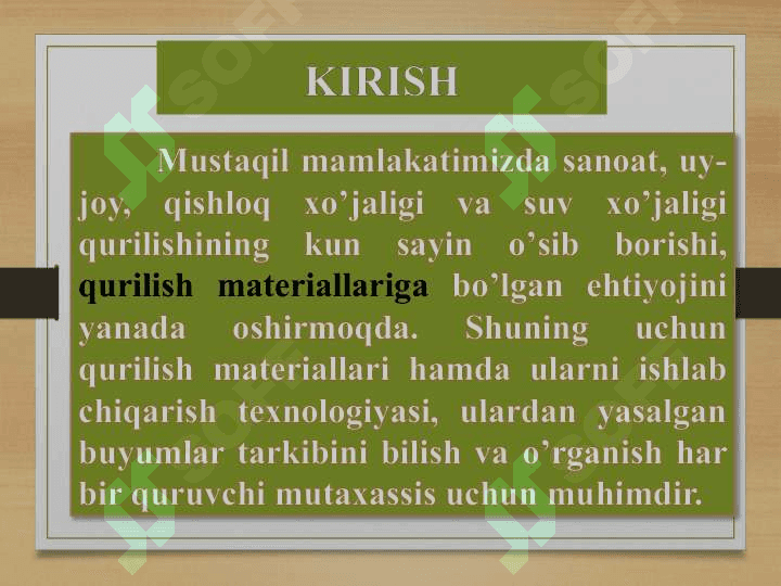 Qurilish materiallari haqida umumiy ma’lumot, ularning tasnifi. Qurilish materiallarining asosiy fizik va mexanik xossalari 3