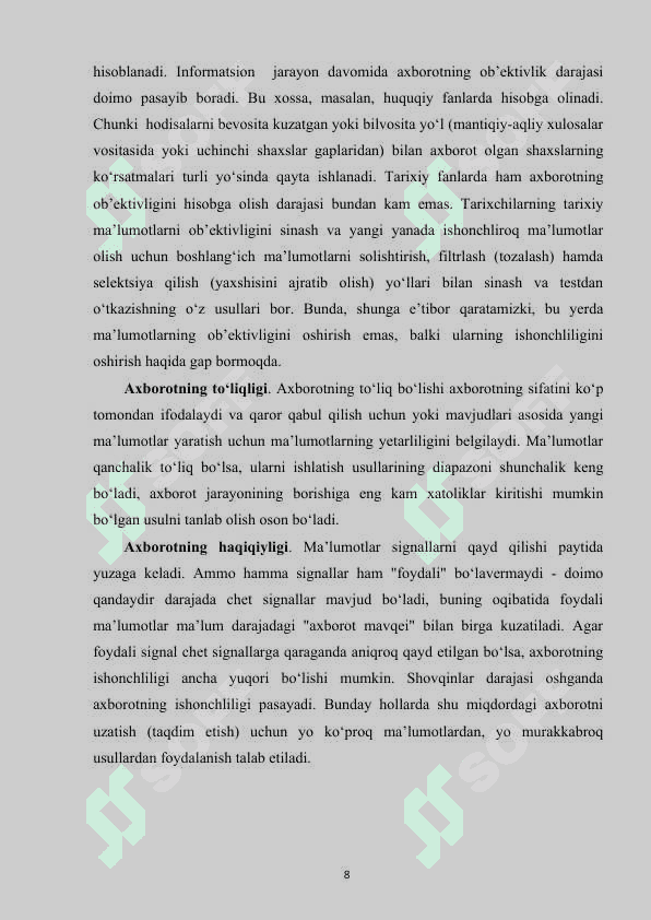 Axborot resurslari va uning  jamiyatdagi o’rni 8
