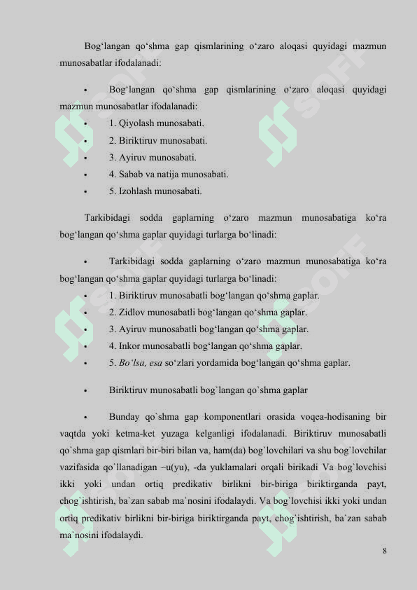 Ayiruv bog‘lovchilari yordamida bog‘langan qo‘shma gaplar 8