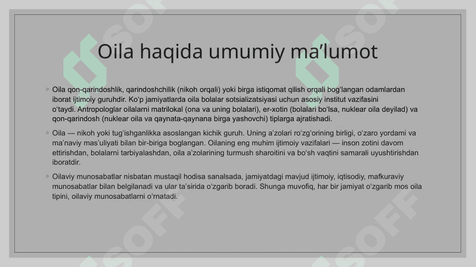 Oila turlari va ijtimoiy maqomi 2