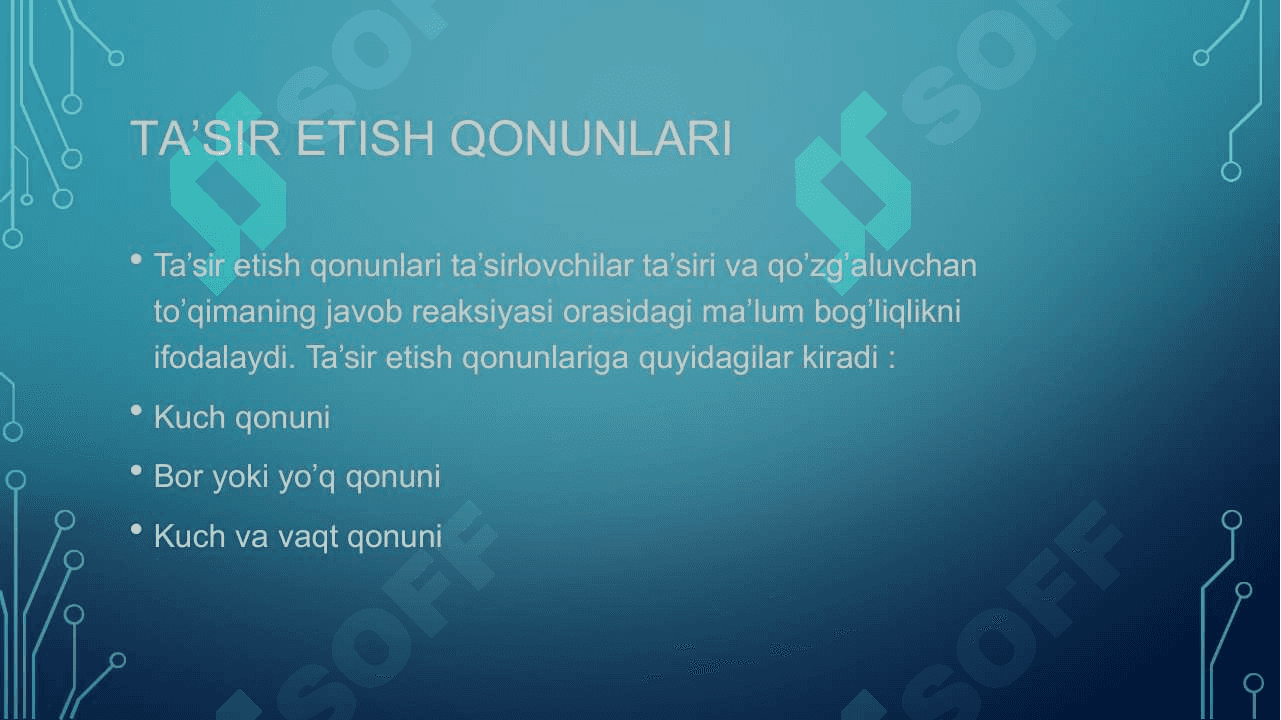 TASIRLASH	QONUNLARI TIBBIYOTDA	AXAMYATI 3