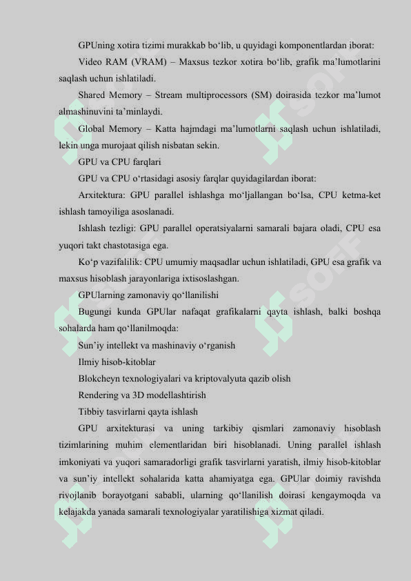 GPU va GPGPU arxitekturasi va o‘zaro ishlash prinsiplar 5