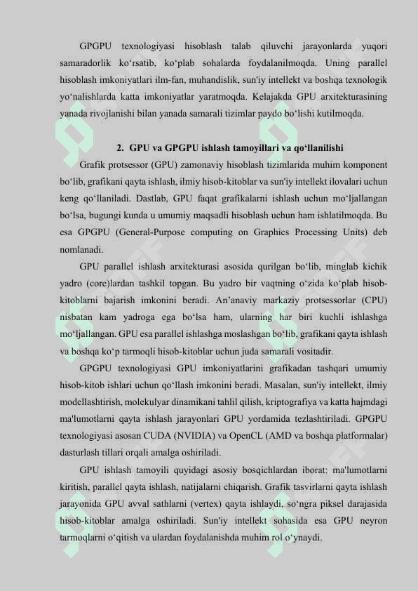 GPU va GPGPU arxitekturasi va o‘zaro ishlash prinsiplar 8