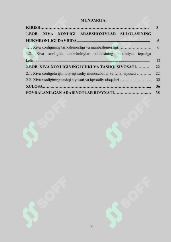 XIVA XONLIGI ARABSHOXIYLAR SULOLASINING HUKMRONLIGI DAVRIDA 2