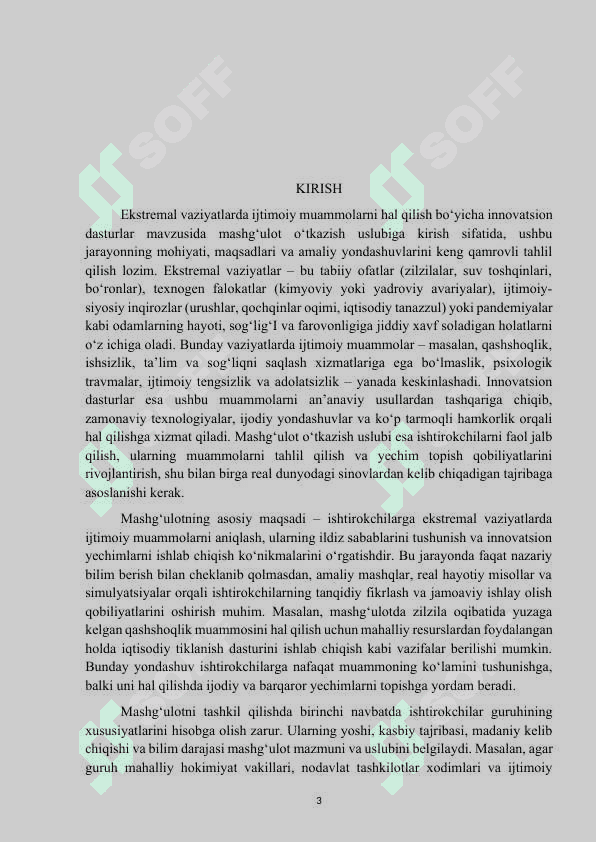 Mavzu: “Ekstremal vaziyatlarda Ijtimoiy muomolarni hal qilish boʻyicha innovatsion dasturlar”. Kurs ishi 3