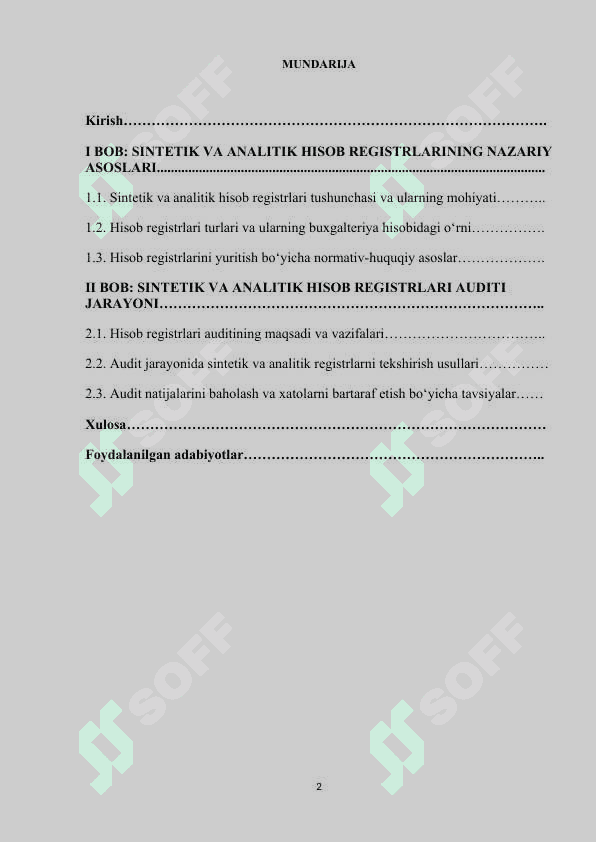SINTETIK VA ANALITIK HISOB VA AUDITI 2