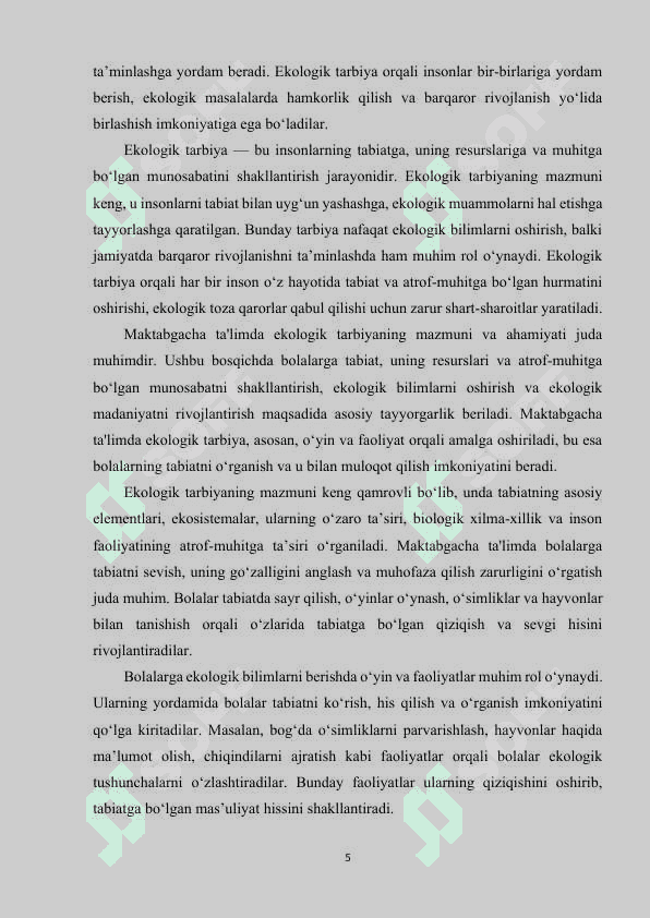 Maktabgacha taʼlim  tashkilotlarida ekologik tarbiya berishning maqsad va vazifalari 5