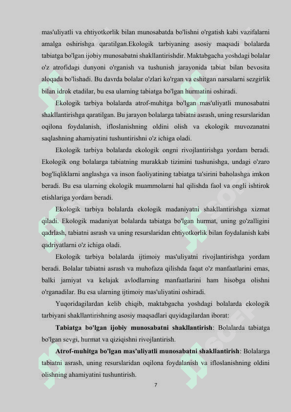 Maktabgacha taʼlim  tashkilotlarida ekologik tarbiya berishning maqsad va vazifalari 7