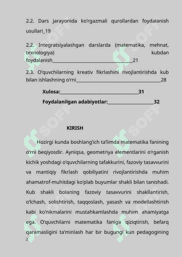 Boshlang'ich sinflarda kub va uning elementlarini o'rgatish metodikasi 2
