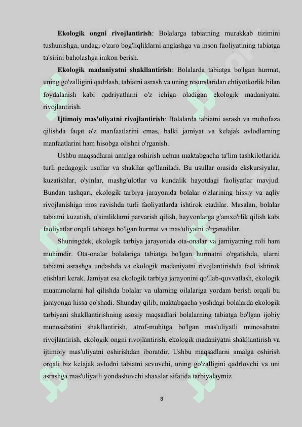 Maktabgacha taʼlim  tashkilotlarida ekologik tarbiya berishning maqsad va vazifalari 8