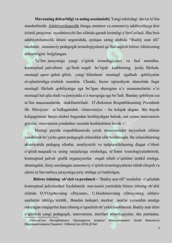 Konseptual jadval asosida “Badiiy asar tili” modulini o'rganish 4