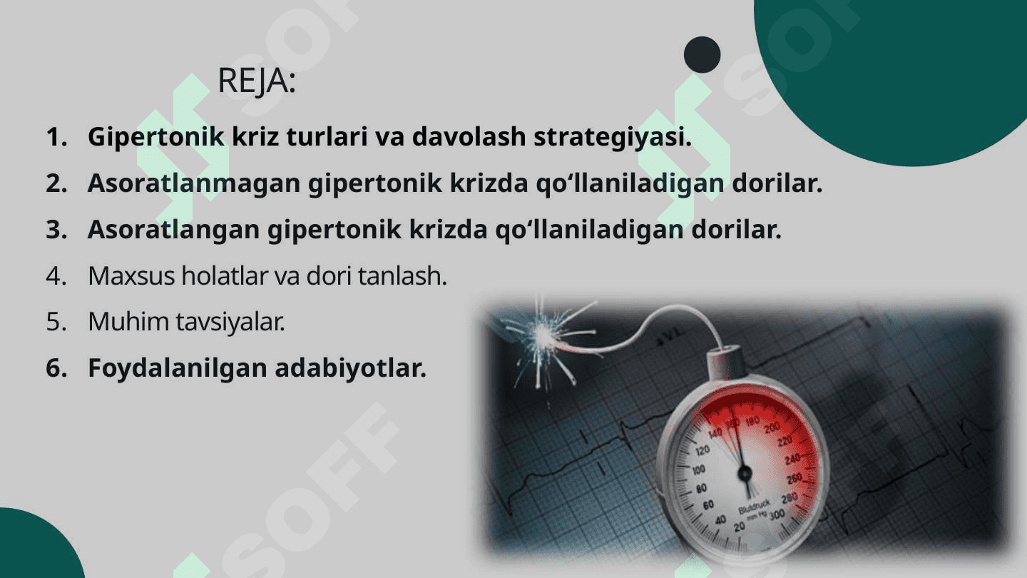 Gipertonik krizda ishlatiladigan dori vositalari. 2