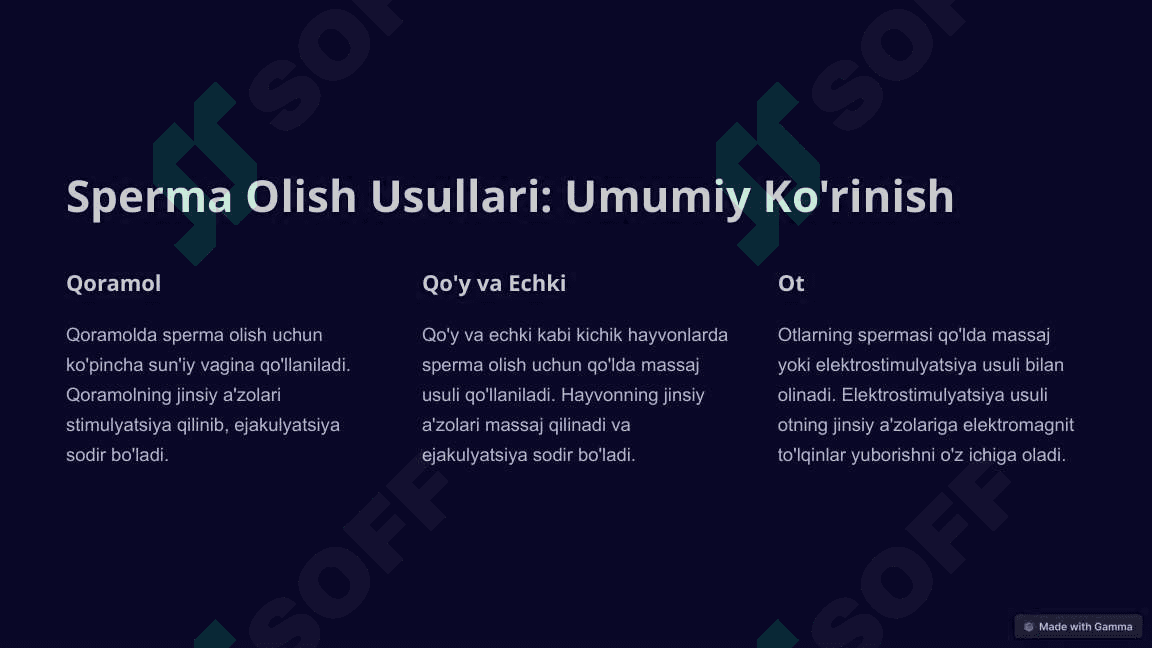 Hayvonlardan sperma olish usullari 2