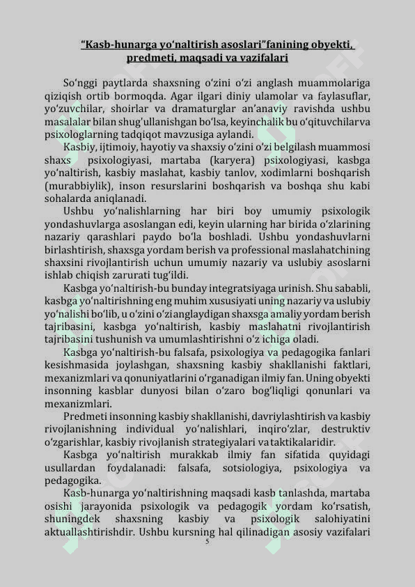Kasb-hunarga yo'naltirish asoslari 5