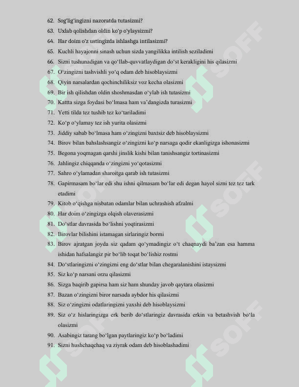 PSIXOLOGIK TEST SAVOLLARI  HA/YO’Q (120 ta) 3