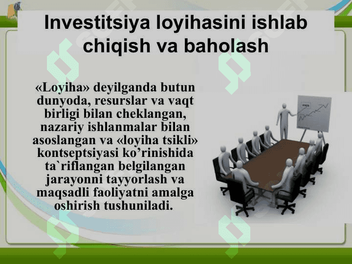 Investitision loyihalar va ularning samaradorligini baholash yo’llari 2
