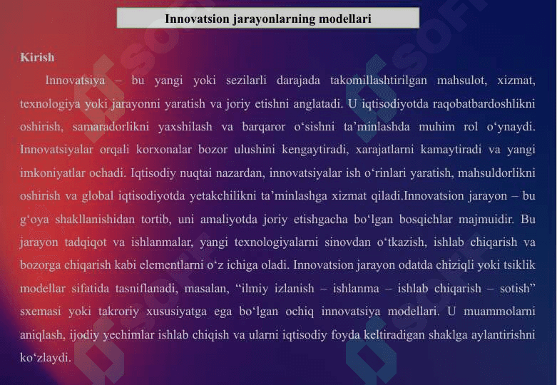 INNOVATSION JARAYONLARNING MODELLARI 4