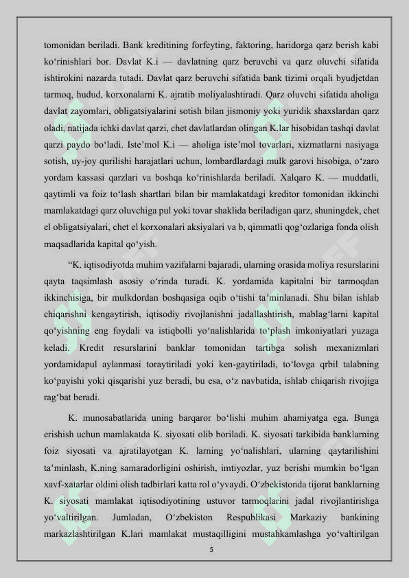 Kredit va uning hozirgi zamon shakllari 5