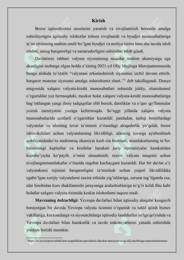 Yevropa valyuta tizimi rivojlanish istiqbollari 2