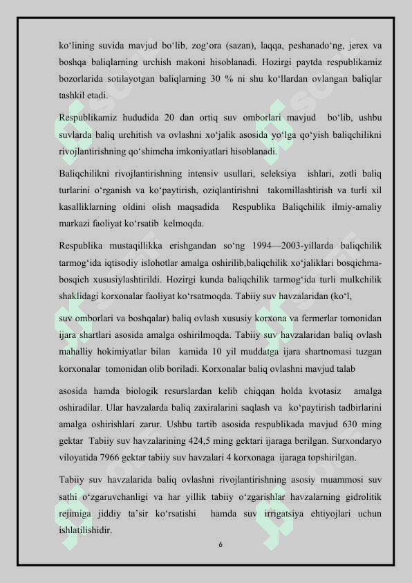 Baliqchilik,  uning iqtisodiy  ahamiyati. 6