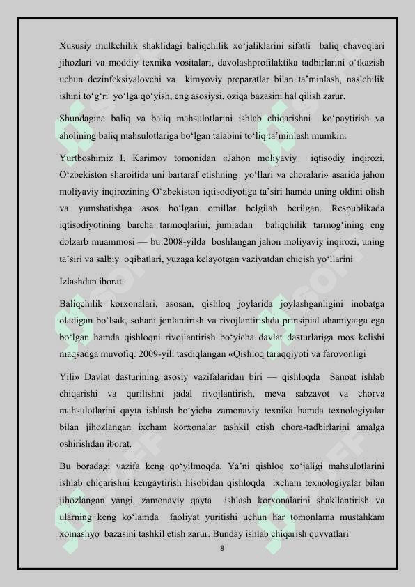 Baliqchilik,  uning iqtisodiy  ahamiyati. 8