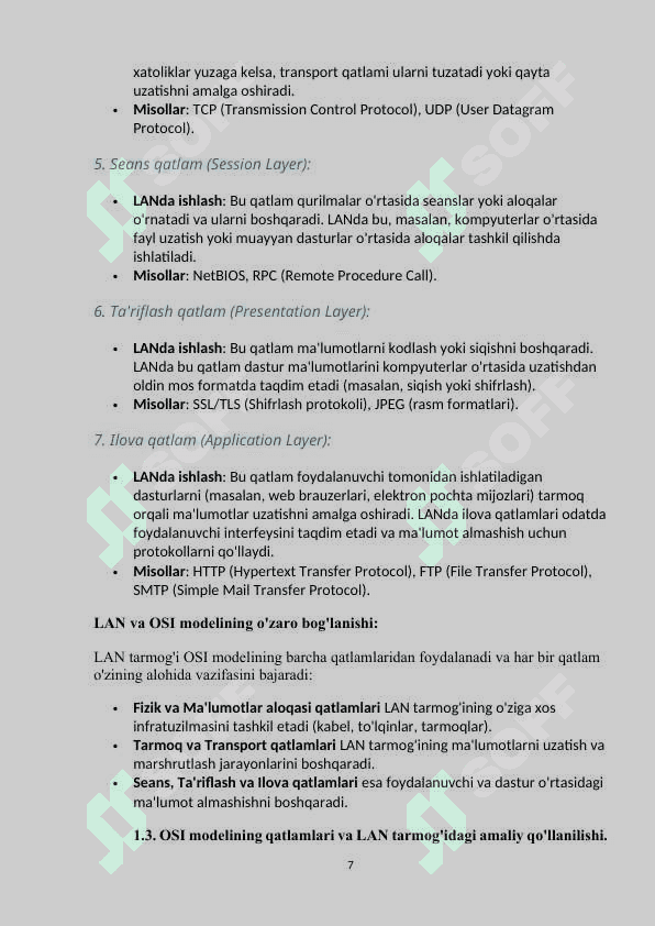 LOKAL KOMPYUTER TARMOG’IDA OSI MODELI BILAN ISHLASH 7