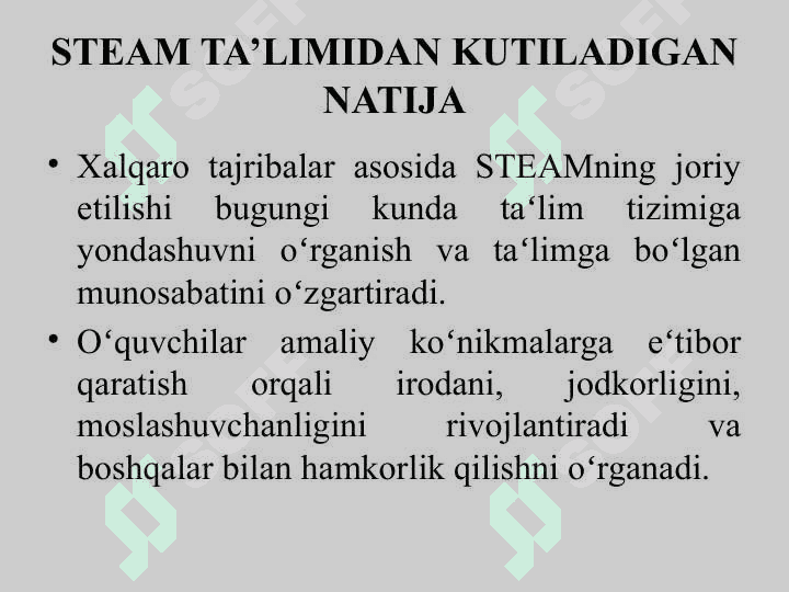 TEXNOLOGIYA DARSLARIDA STEAM TA’LIMI 8