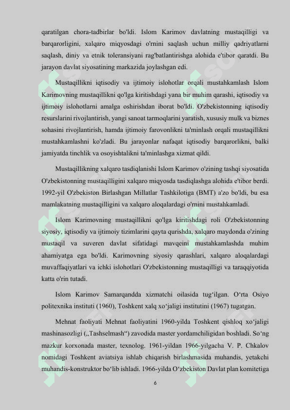 O'ZBEKISTONNING BIRINCHI PREZIDENTI ISLOM KARIMOV ASARLARIDA O'ZBEKISTON 6