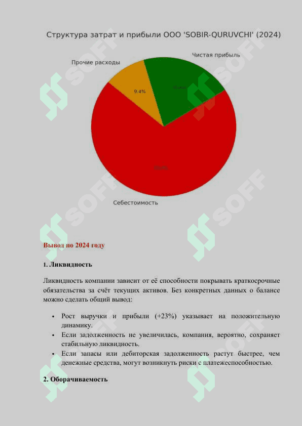Сравнительный анализ компании ООО SOBIR-QURUVCHI 2022-2024 2