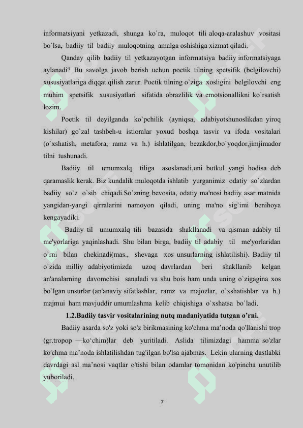 3-SINF O’QISH DARSLARIDA BADIIY TIL VOSITALARIDAN FOYDALANISH 7