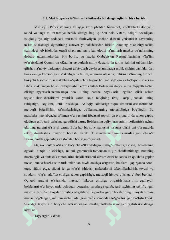 MAKTABGACHA TA’LIM TASHKILOTLARIDA BOLALARGA NUTQ O’STIRISH JARAYONINI TASHKIL ETISH 5