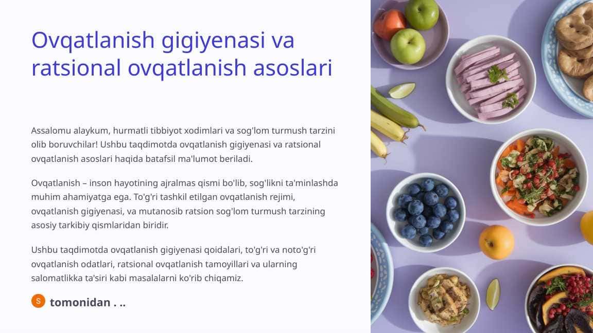 Ovqatlanish gigiyenasi va ratsional ovqatlanish asoslari