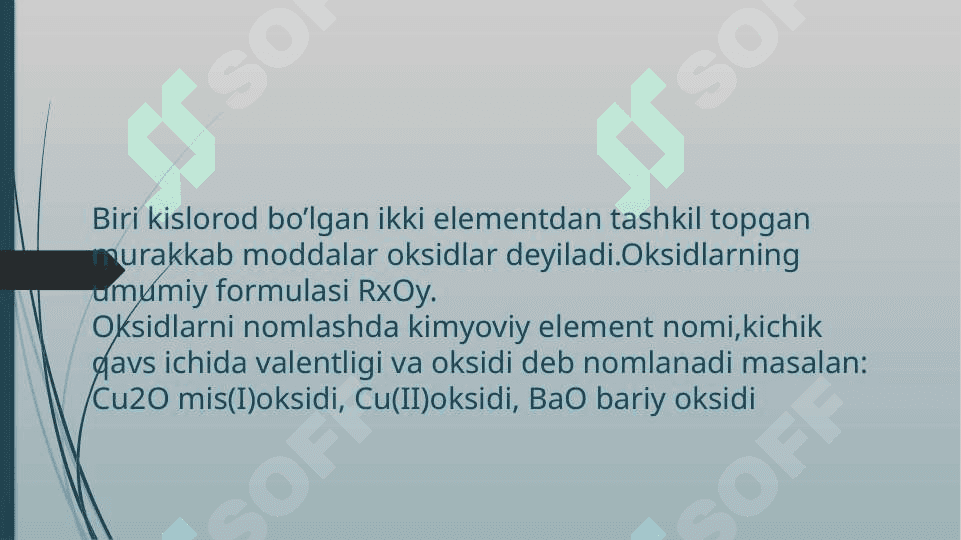 Noorganik birikmalarning asosiy sinflari  Oksidlar,Asoslar,Kislotalar va Tuzlar.Ularning xossalari 2