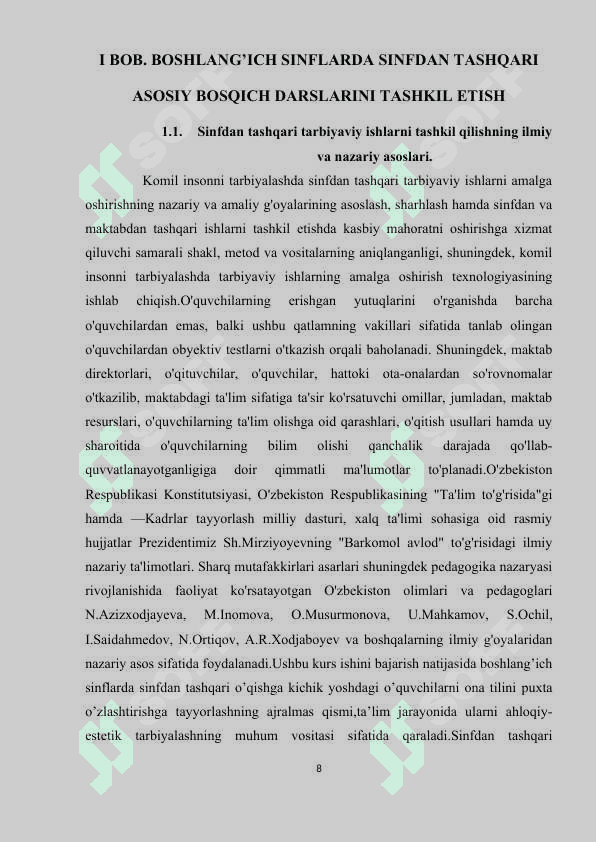 INNOVATSION YONDASHUV ASOSIDA   SINFDAN VA MAKTABDAN TASHQARI ISHLARNI TASHKIL QILISH 8