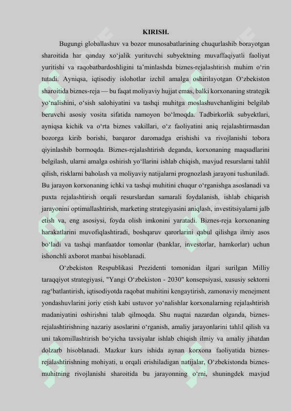 Korxona faoliyatida biznes - rejalashtirish 2