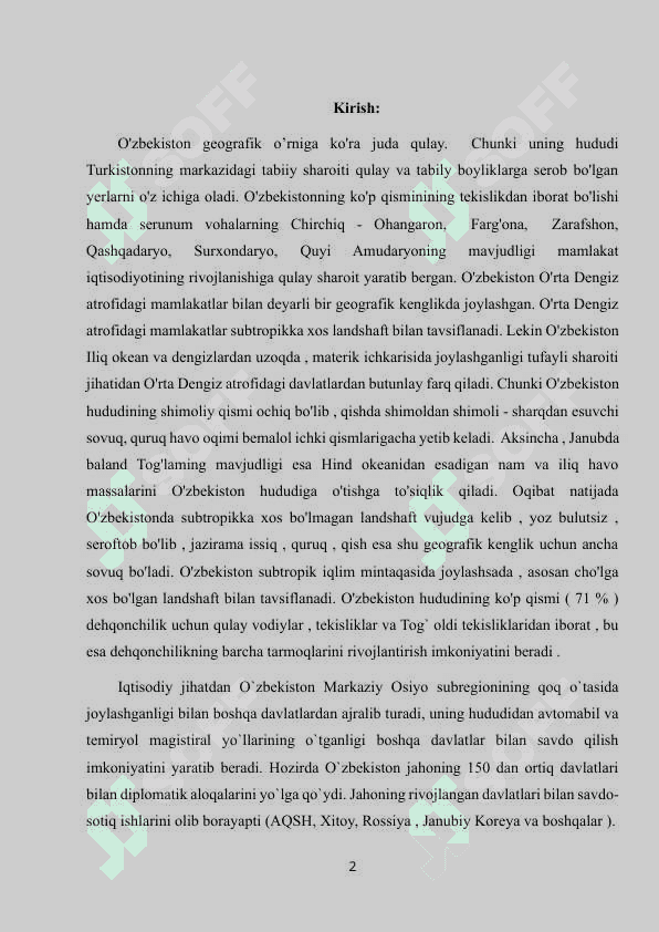 O`ZBEKISTONNING GEOGRAFIK O`RNI 2