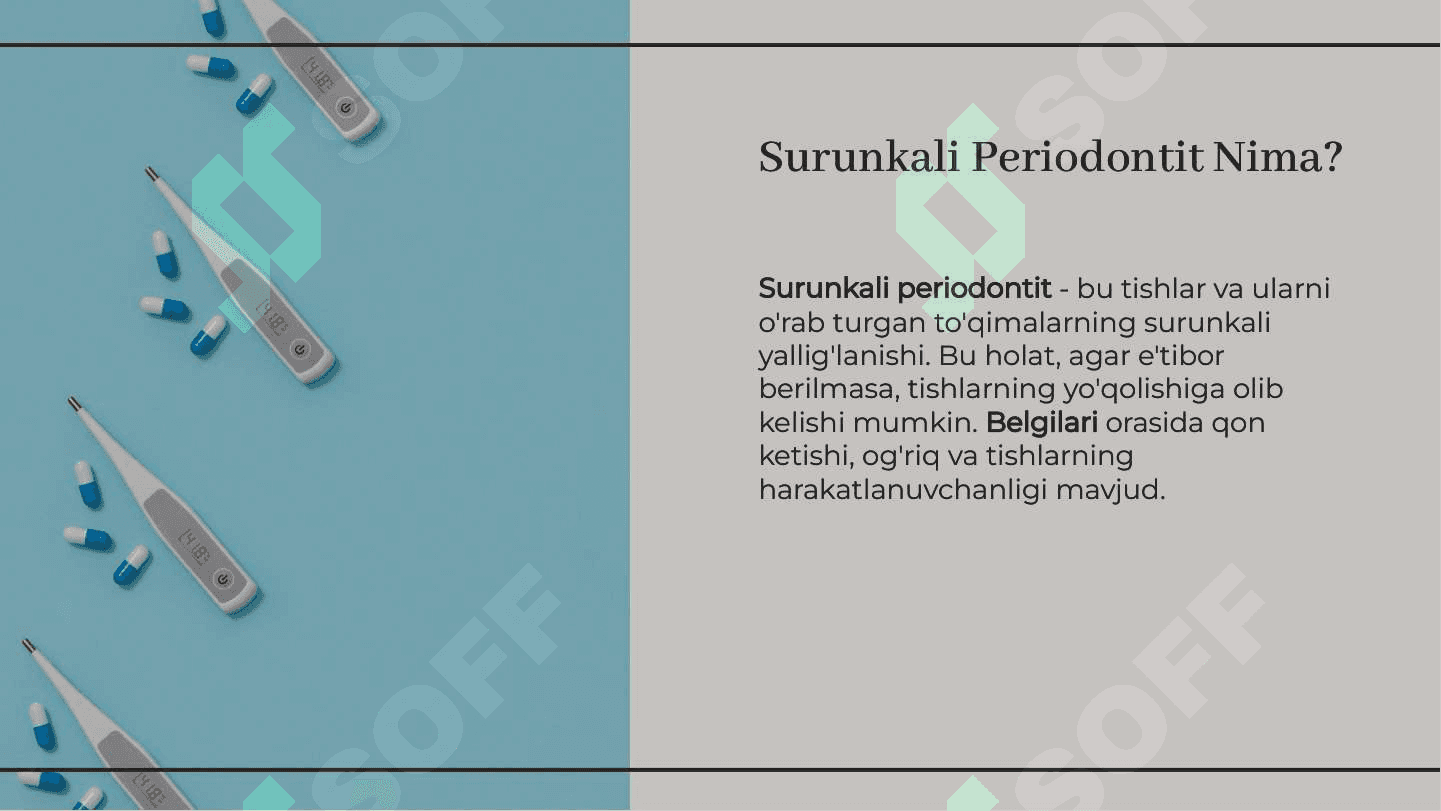 Surunkali periodontitlar. Klinika. Tashxislash  va qiyosiy tashxislash 3