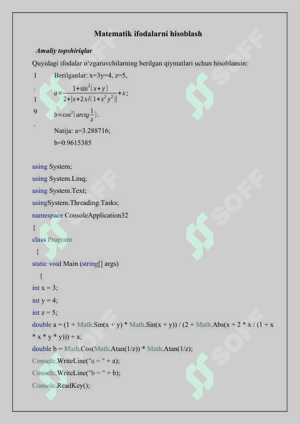 Matematik ifodalarni hisoblash 2
