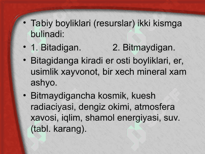 Tabiiy resurslar va ularning tasnifi 5