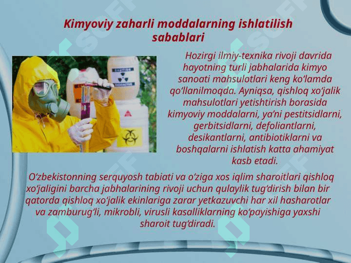 Zaharli kimyoviy moddalar va ekogigiyena 2