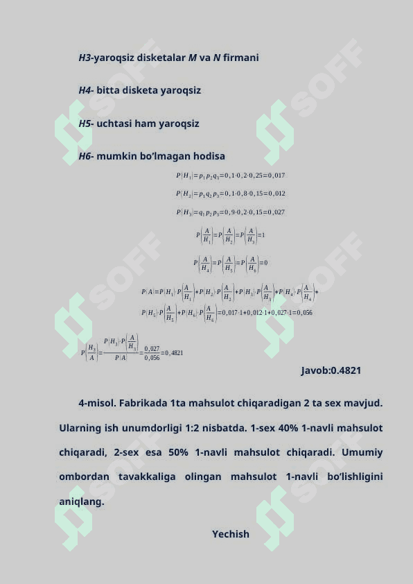 To’la ehtimol formulasi. Beyes formulasi. 4