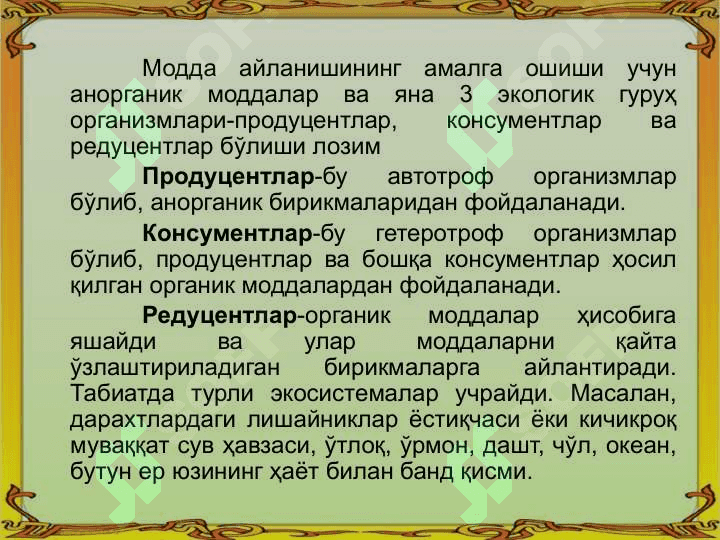 Экосистемалар ёки экотизимлар 8