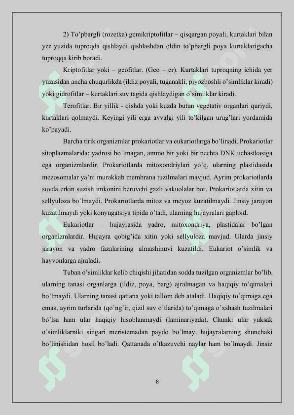 O’simliklarni hayotiy shakllari 8