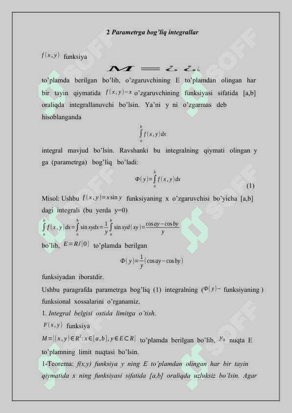 Parametrga bog’liq integrallar 7