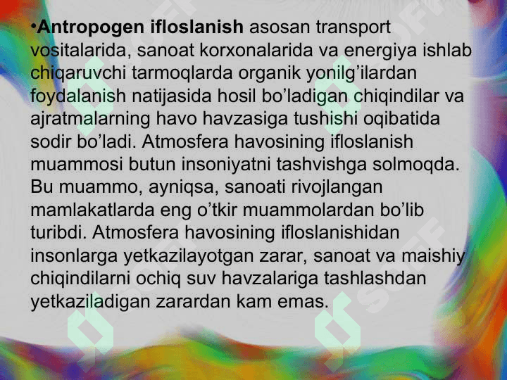 Atmosfera ifloslanishiga antropogen ta’sir 7