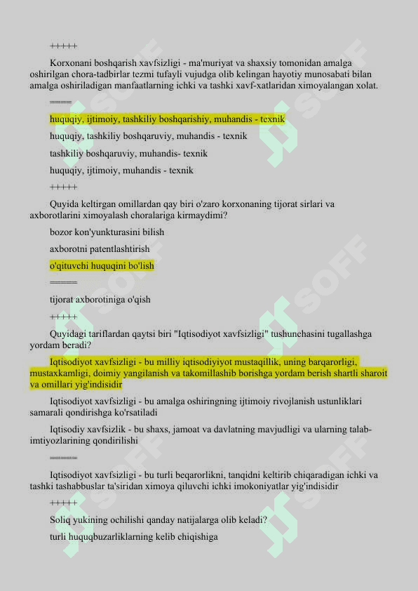 Iqtisodiy xavfsizlik Test javoblari bilan 8