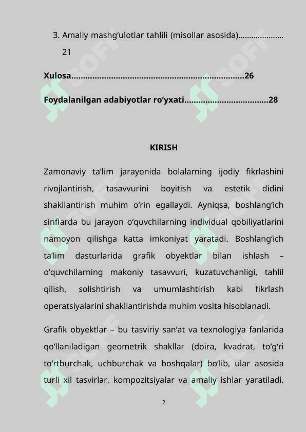 “Boshlang‘ich sinflarda grafik obyektlar ustida ishlash metodikasi (2-sinf misolida)” 2