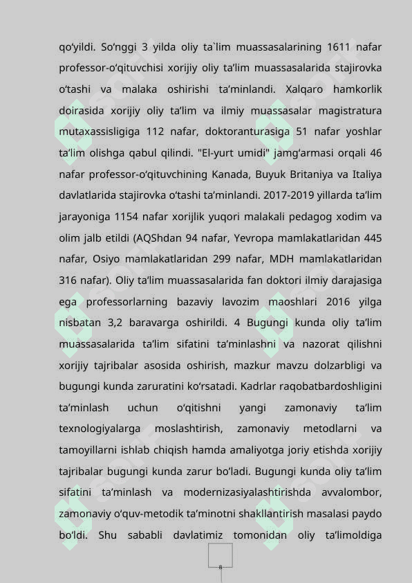 Hozirgi davrda jahon mamlakatlari boshlang’ich ta’lim tizimi tarixi 8