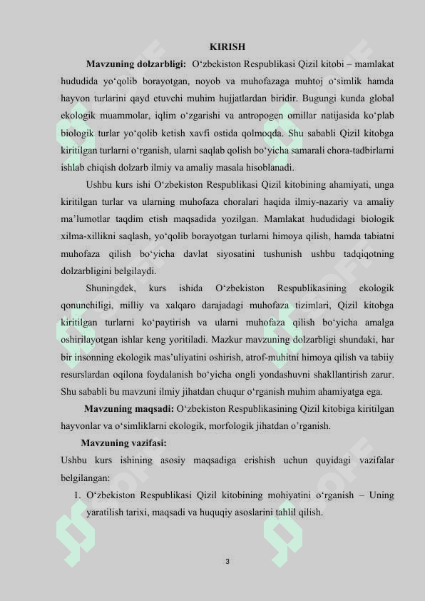 Oʻzbekiston Respublikasi qizil kitobi 3