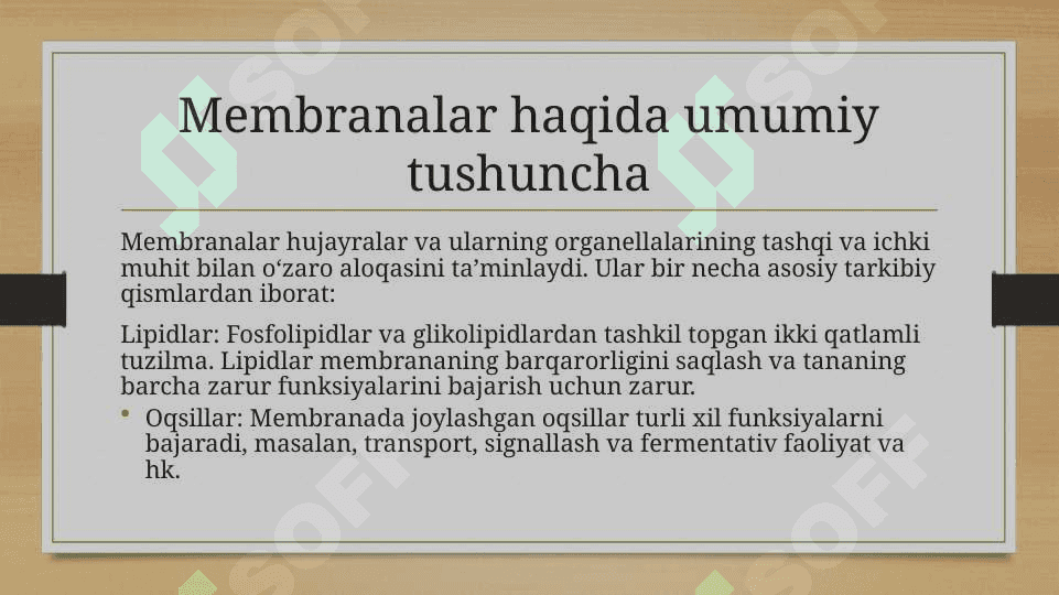 Membranalar buzilishlarini patalogik jarayonni kelib chiqishidagi o'rni 4